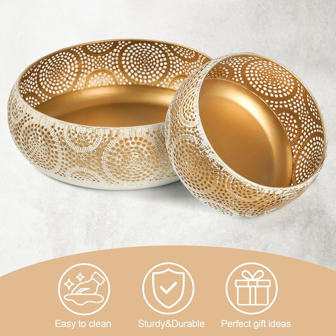 JAZUIHA Obstschale Modern 2er Set, Dekoschale Gold, Obstkorb aus Metall Runde Dekorative Schale Gold