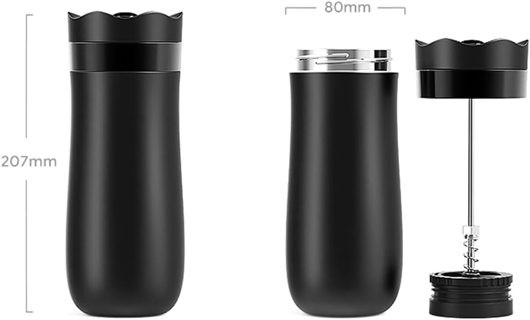 Tragbare French Press, Reise-French-Kaffeekanne mit doppelwandiger Kaffeekanne, Edelstahl-Kaffeetass