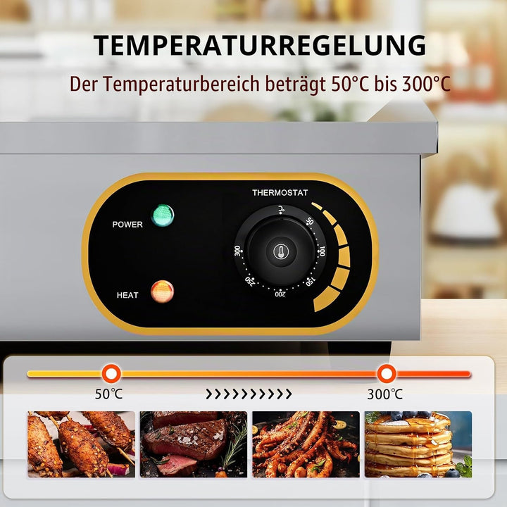 Grillplatte Elektrisch, 54cm Profi Gastro Elektrogrill Elektrische Grillplatte Elektro Tischgrill Ga