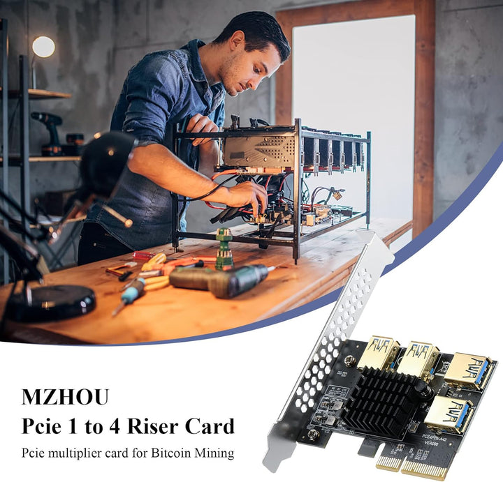 MZHOU PCIe 1 bis 4 PCI Express Riser Card – PCIE Riser 4X auf 16X Splitter Riser Card – USB 3.0 Konv