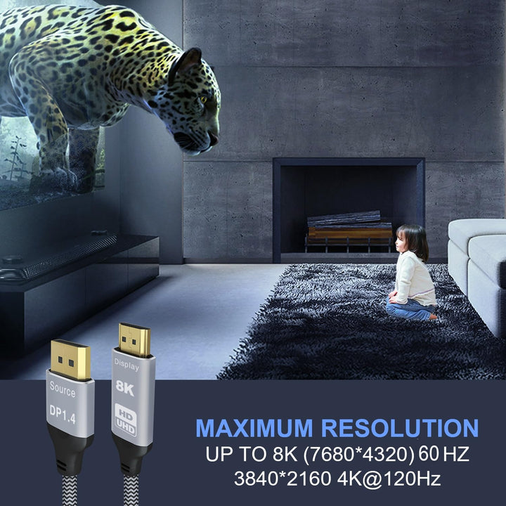 DisplayPort auf HDMI 8K Kabel, 8K @ 60Hz 4K @ 120Hz unidirektional DP1.4 (Quelle) auf HDMI 2.1 (Disp