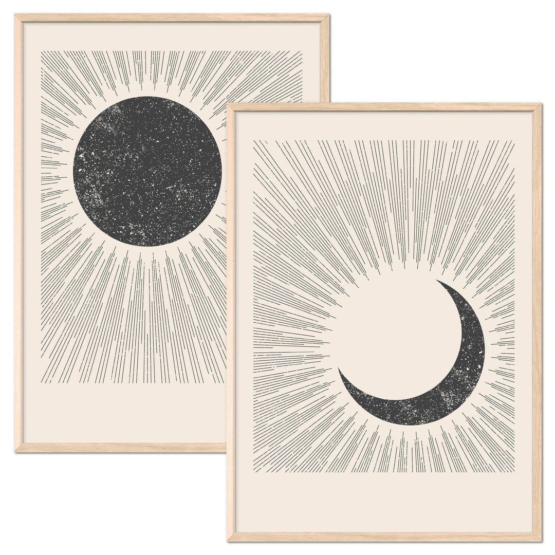 JUNOMI® Sonne und Mond Poster DIN A2, Boho Deko, Minimalistisch, Yoga Zubehör, perfekte Yoga Geschen