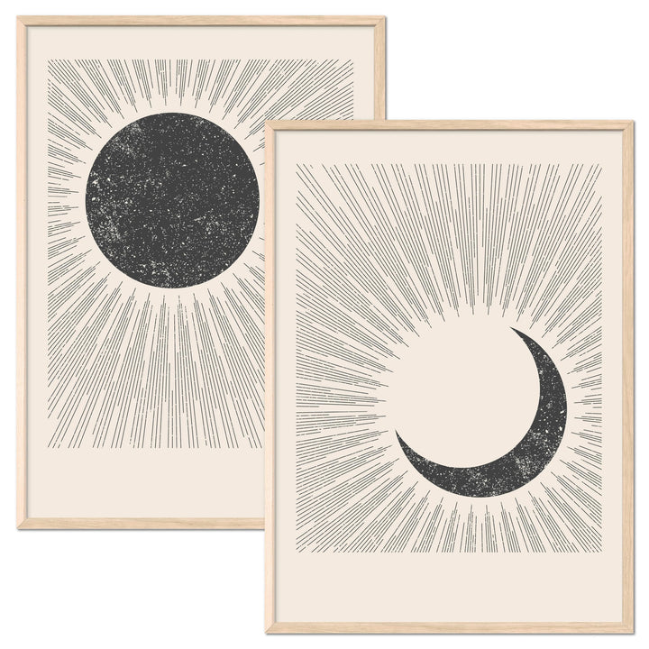 JUNOMI® Sonne und Mond Poster DIN A2, Boho Deko, Minimalistisch, Yoga Zubehör, perfekte Yoga Geschen