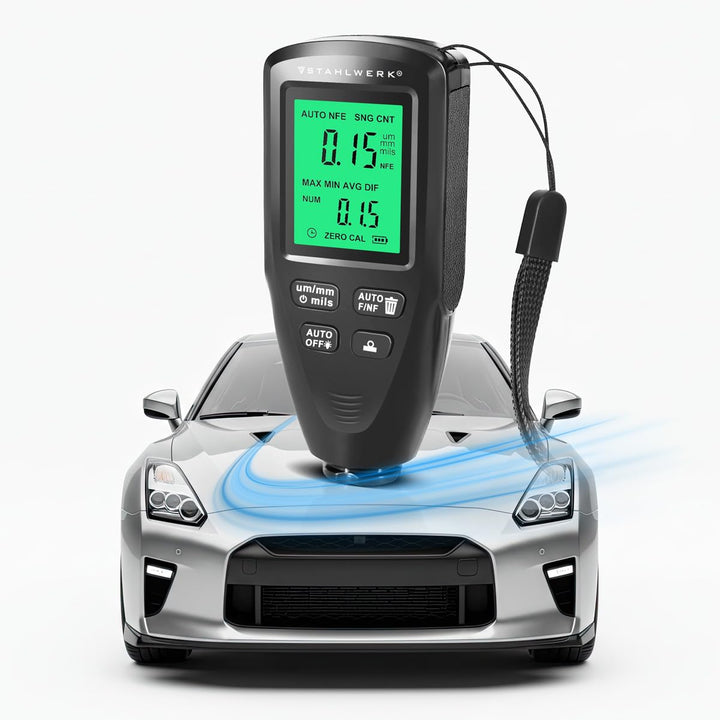 STAHLWERK Schichtdickenmessgerät – Kompakter Lackdickenprüfer 0-2000 µm für KFZ und Materialprüfung,