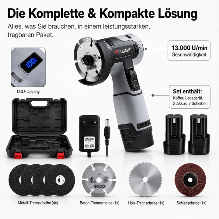 Mini Flex 76mm - Mini Winkelschleifer Akku 13000 Rpm - Brushless Motor - 2x 1.8 Ah Akku & Ladegerät