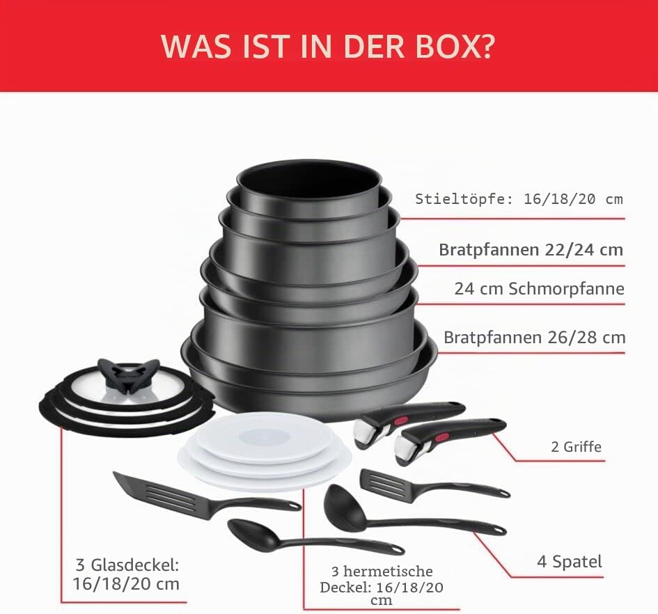 Tefal Ingenio L7619402 Kochgeschirr, 20p, Pfannen, Töpfe, Induktion, widerstandsfähige Antihaftbesch