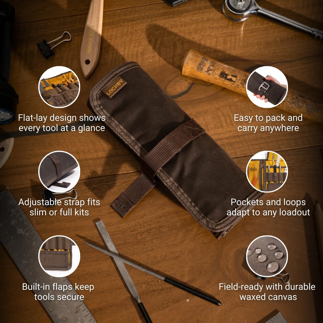 LOCHBY Tool Roll, 8x16 Inches (Unrolled) -Rugged Everyday Carry Organizer for Pens, Tools, & More -T