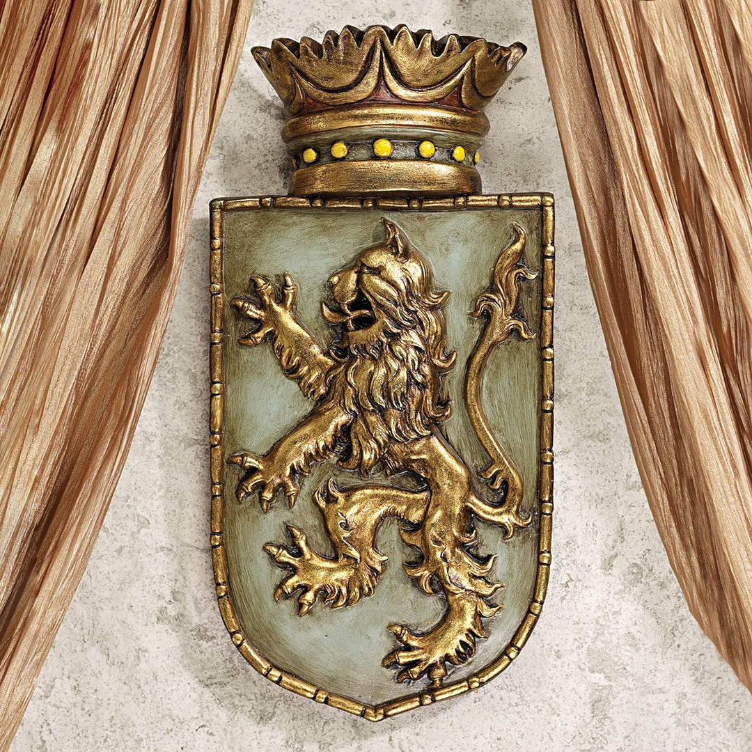Design Toscano Mittelalterliches Schild Aufgerichteter Löwe, Wandskulptur Mittelalterlicher Rampant