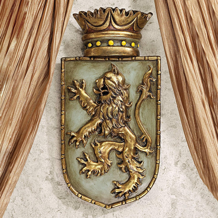 Design Toscano Mittelalterliches Schild Aufgerichteter Löwe, Wandskulptur Mittelalterlicher Rampant