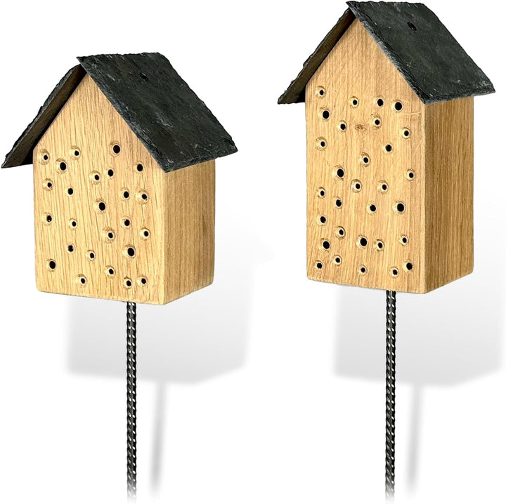 GARTENETAGE Geschenkset Bienenoase – Wildbienenhotel aus Eichenholz mit Schieferdach & Blumenwiese M