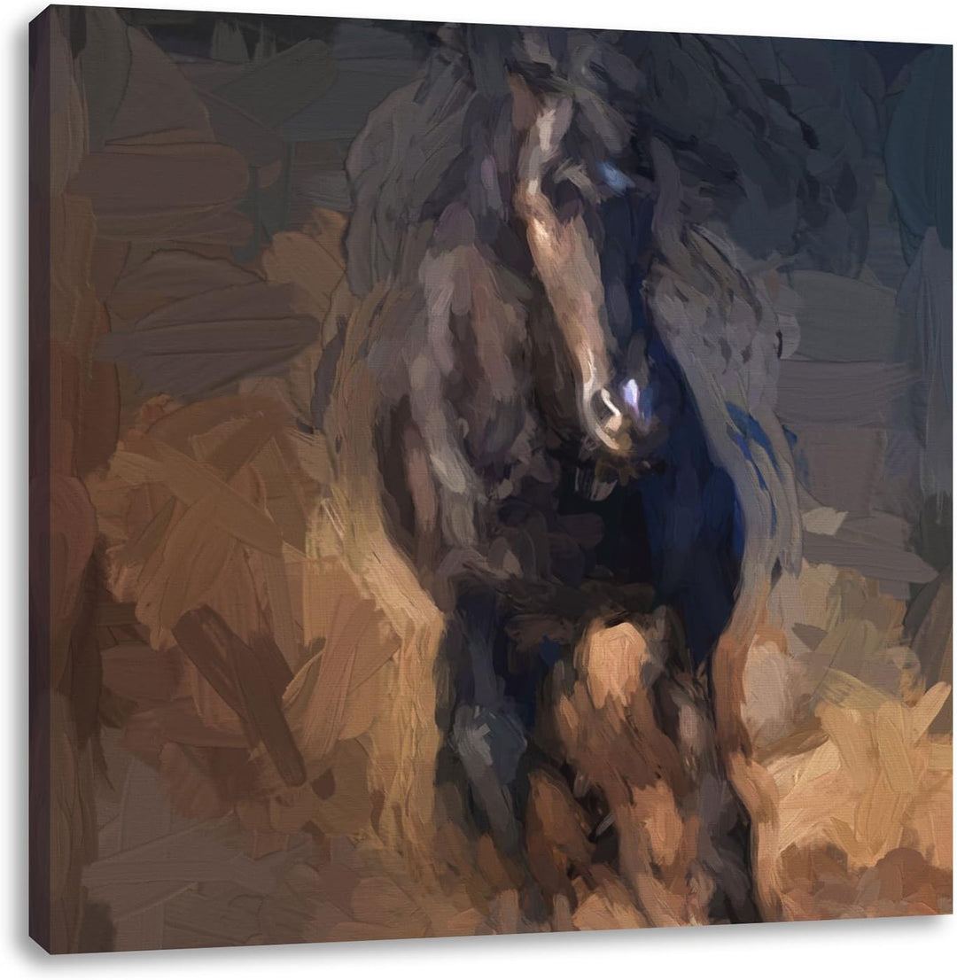 Elegantes schwarzes Pferd Pinsel Effekt, Format: 70x70 auf Leinwand, 70x70