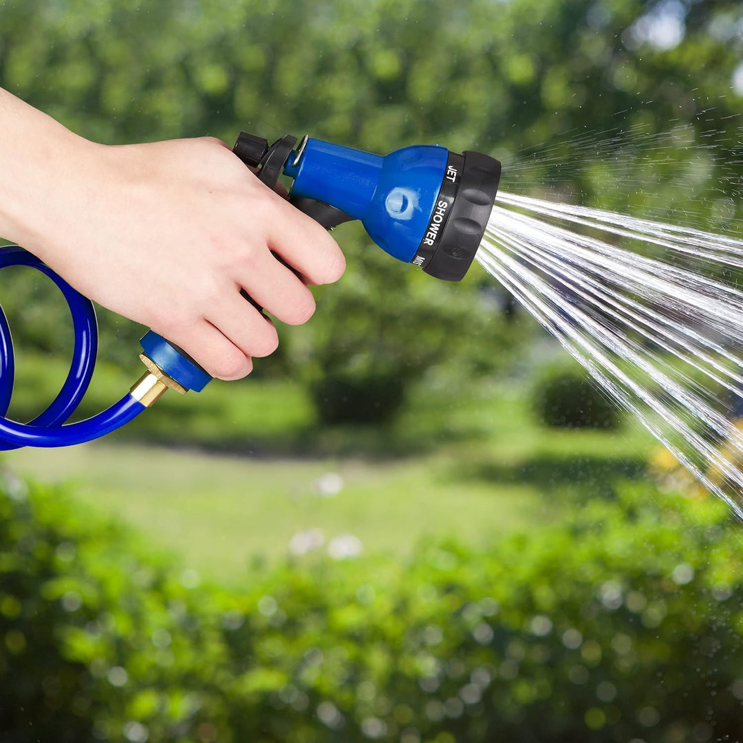 Relaxdays Spiralschlauch Wasser, bis 10 m ausziehbar, flexibler Gartenschlauch mit Wasserbrause, 7 S