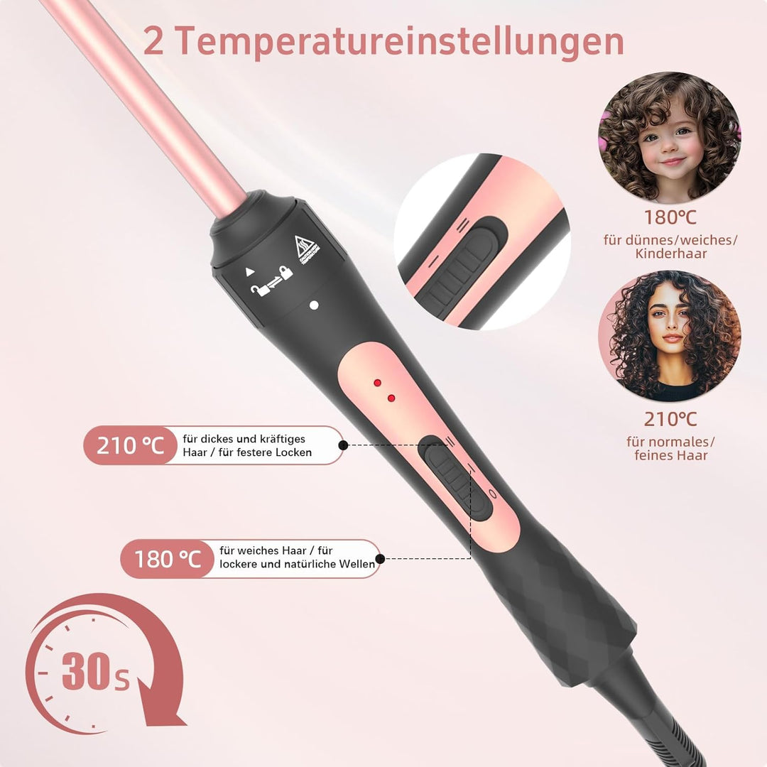 Lockenstab mit verschiedenen Aufsätzen [9mm und 25mm] Lockenstab mit Quarzkeramikbeschichtung, Zwei