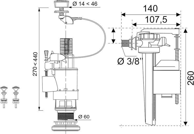 Wirquin 10717305 Doppelspülmechanik Mw2 und seitlicher Wasserhahn Jollyfill, grau