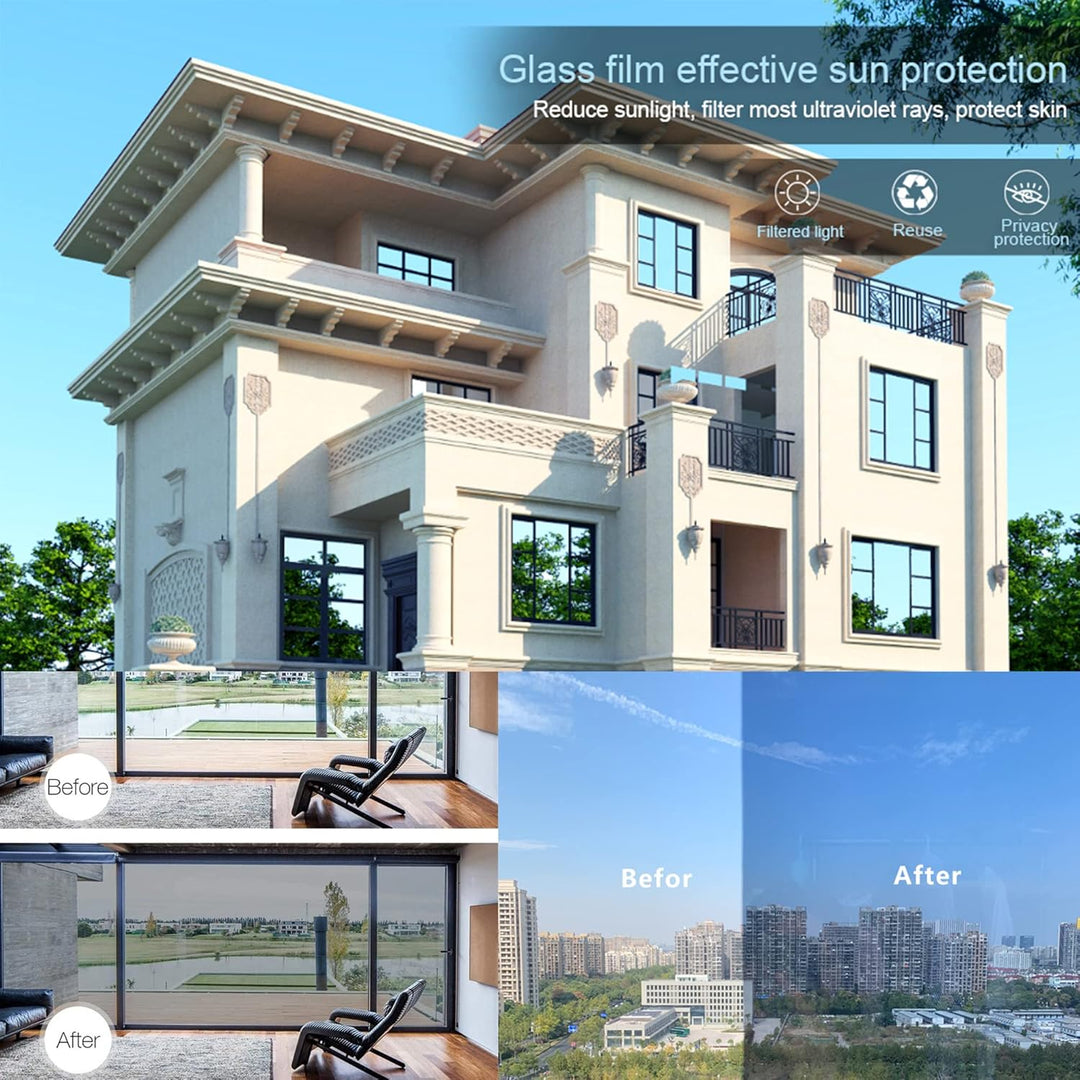 Sonnenschutz Fensterfolie Selbsthaftend, Folie für Sonnenschutz Fenster Aussen und Innen, Spiegelfol