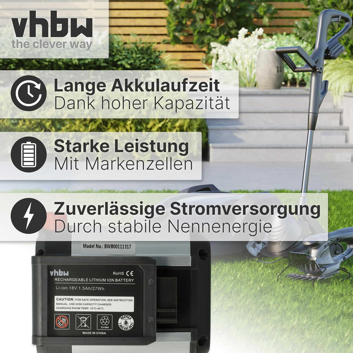 vhbw Akku kompatibel mit Gardena Akku-Trimmer ComfortCut Li-18/23 R (9825-20) Akku-Rasentrimmer Ersa