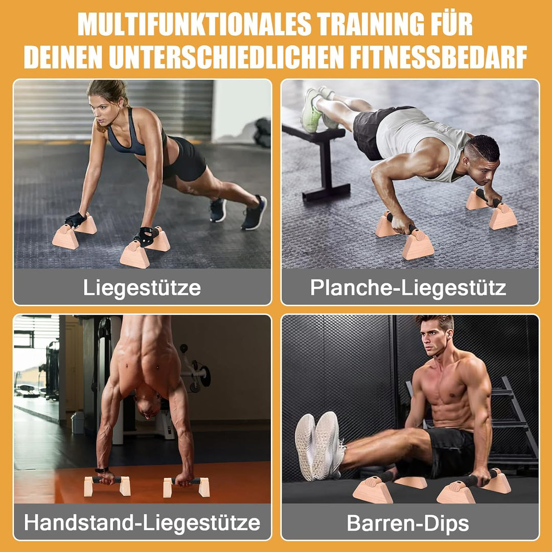 2 Pcs Liegestützgriffe, 25cm Holz Handstand Parallettes mit Rutschfeste Gummipuffer, Gelenksschonend