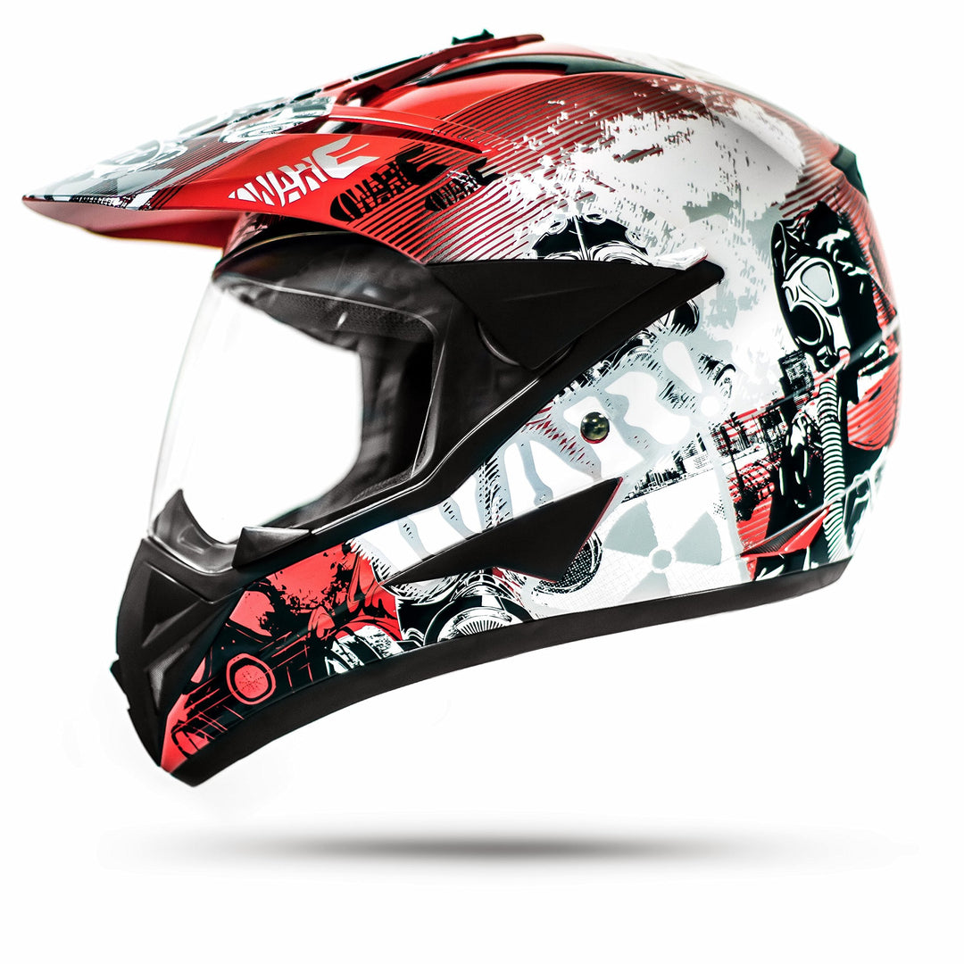 ATO-Moto 804 GS War Rot Crosshelm mit Visier für Quad ATV Enduro Motorradhelm ECE 2205 Grösse (XL 61