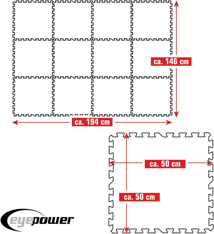 EYEPOWER 2,8m² Poolunterlage aus 12 grossen Matten - 50 x 50 x 1cm Dicke Poolmatte - Pool Unterlage