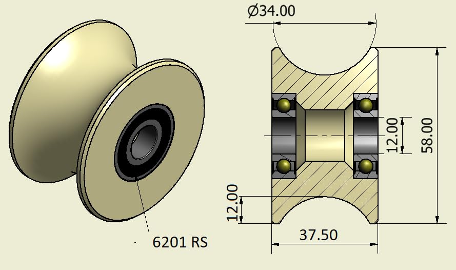 Gefräste Nylon-Riemenscheiben - Packung Nylon-Riemenscheiben, Masse 4 x 58 mm, gefräster Durchmesser