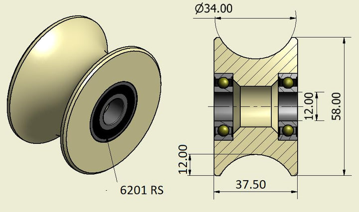 Gefräste Nylon-Riemenscheiben - Packung Nylon-Riemenscheiben, Masse 4 x 58 mm, gefräster Durchmesser