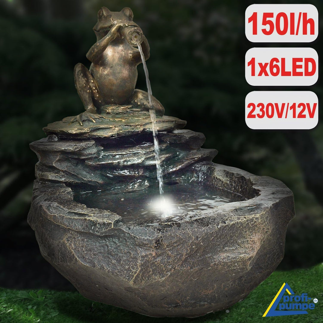 Gartenbrunnen Brunnen Zierbrunnen Zimmerbrunnen Brunnen Vogelbad Durstiger Frosch mit LED-Licht 230V