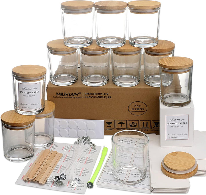 MILIVIXAY Klare Kerzengläser aus Glas mit Deckeln und Kerzenherstellungs-Sets, leere Kerzengläser im