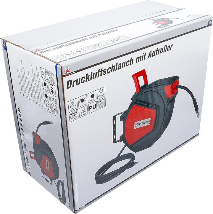 BGS Diy 71048 | Druckluftschlauch mit Aufroller | automatisch | 12 m + 2 m