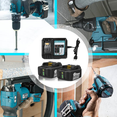 ENERGUP 2 Stück 18V 5.0Ah Ersatzakkus für Makita Akku 18V mit DC18RC Ladegerät für Makita Akku BL186