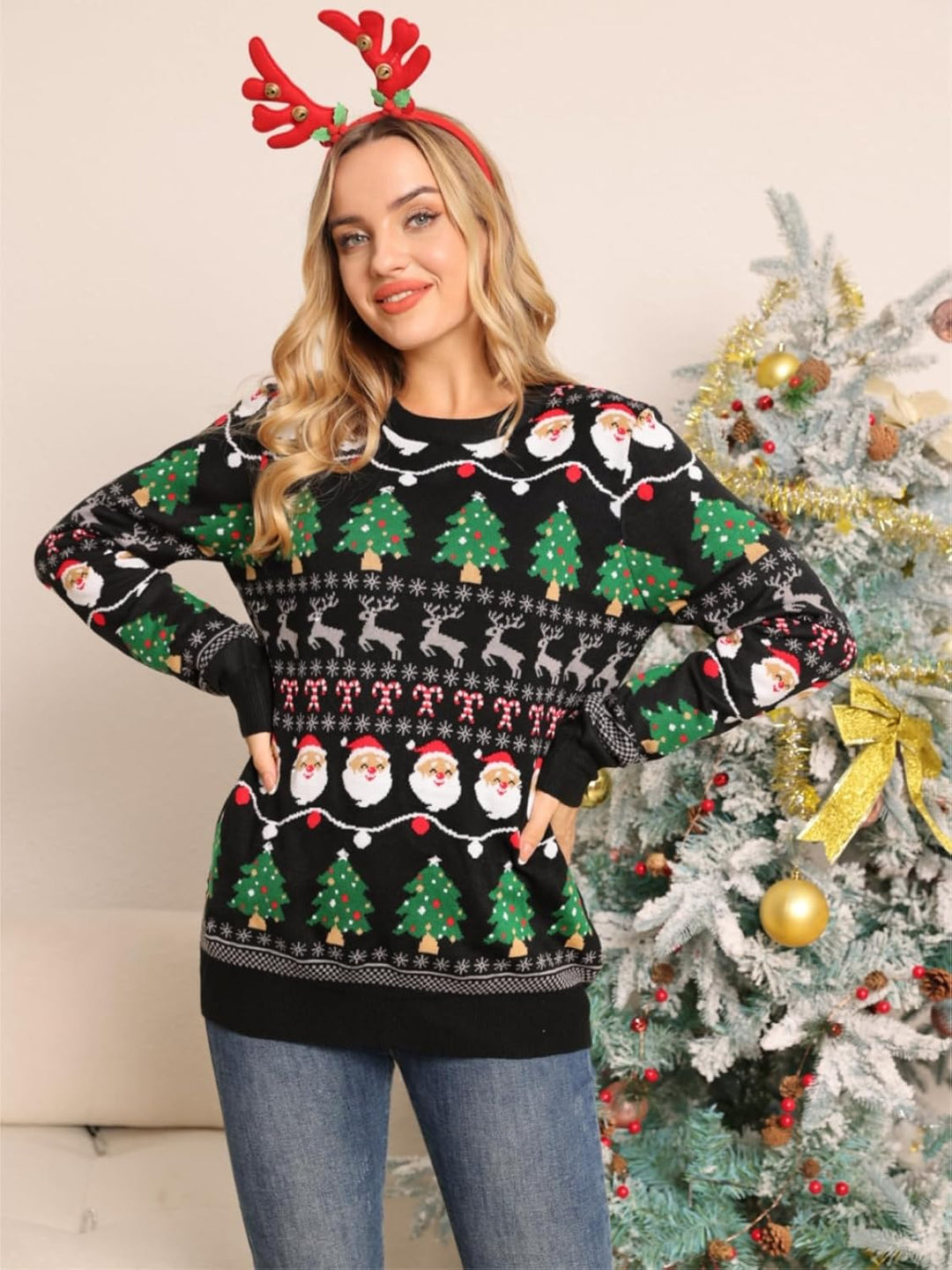 Belovecol Unisex Weihnachtspullover LED Ugly Christmas Sweater Pullover Langarm Strickpullover M Xma