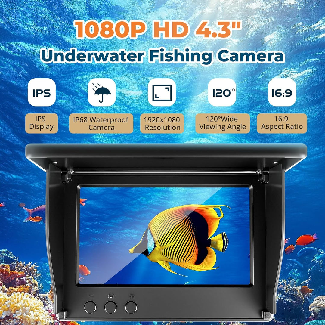 4.3'' IPS Display Fischfinder Unterwasserkamera für Angeln mit 30m Kabel, IR-Nachtsicht & Weitwinkel