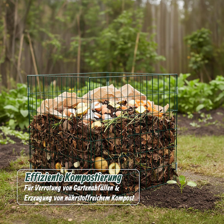 Relaxdays Komposter Metall, 2er Set, Biokomposter Garten, HBT 76x76x76 cm, pulverbeschichteter Draht