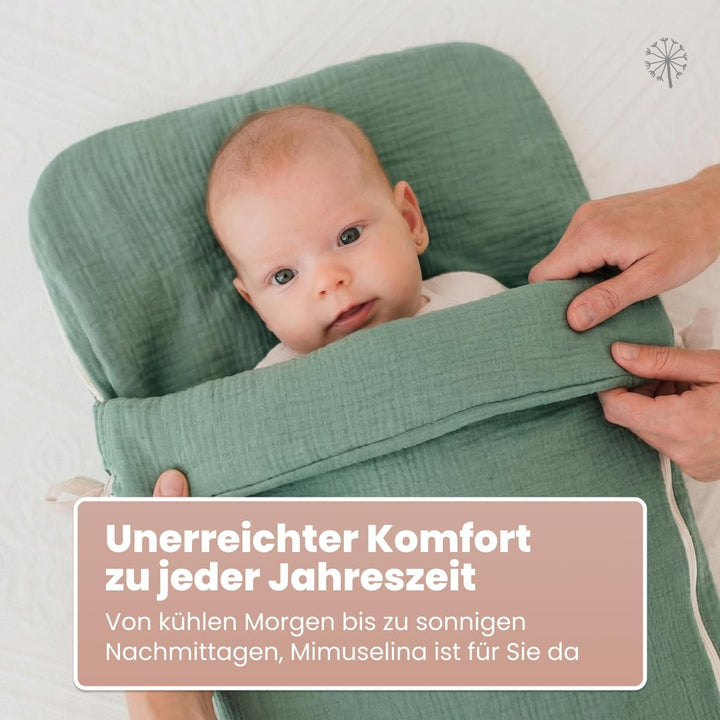MIMUSELINA Fusssack Babyschale | Ganzjährige Einschlagdecke Winter/Sommer mit Herausnehmbarem Futter