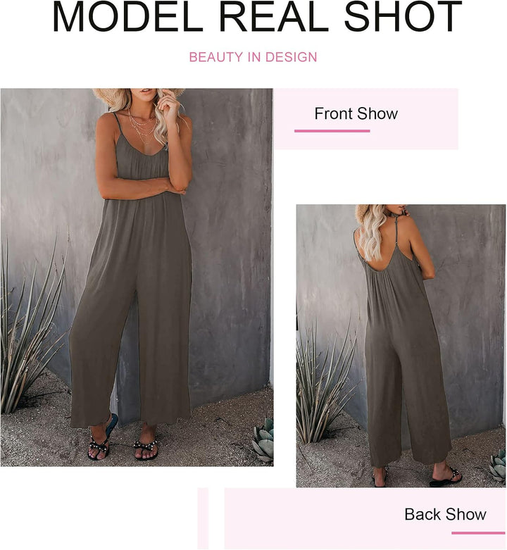 Damen Jumpsuit Ärmellos Jumpsuit Casual Overall Sexy Hosenanzug V-Ausschnitt Playsuit Sommer Oversiz