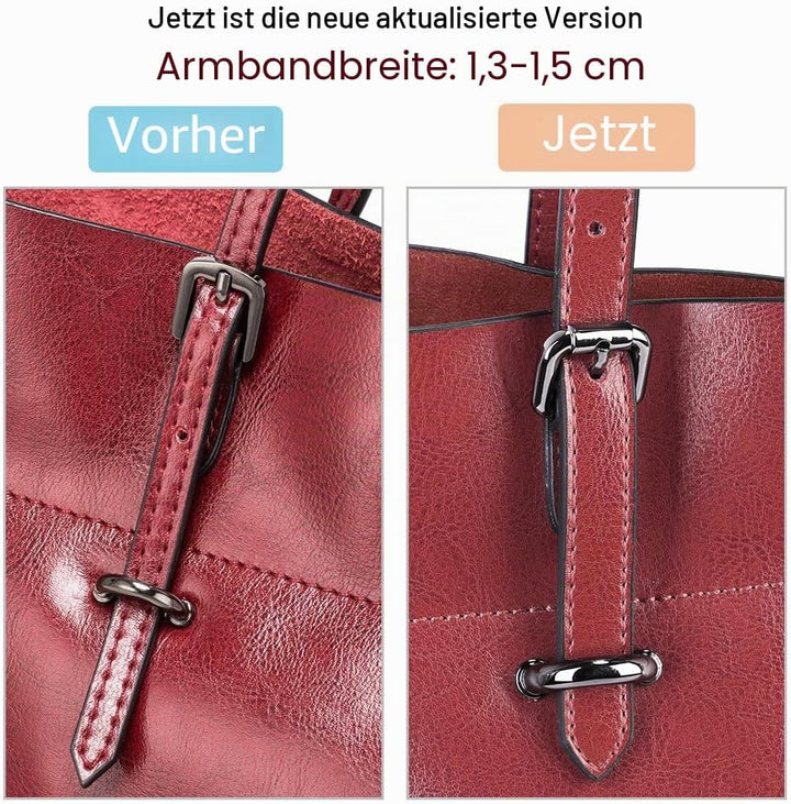 S-ZONE Damen Handtasche Echtleder Schultertasche Umhängetasche Grosse Shopper Tote Beutel Weinrot, W