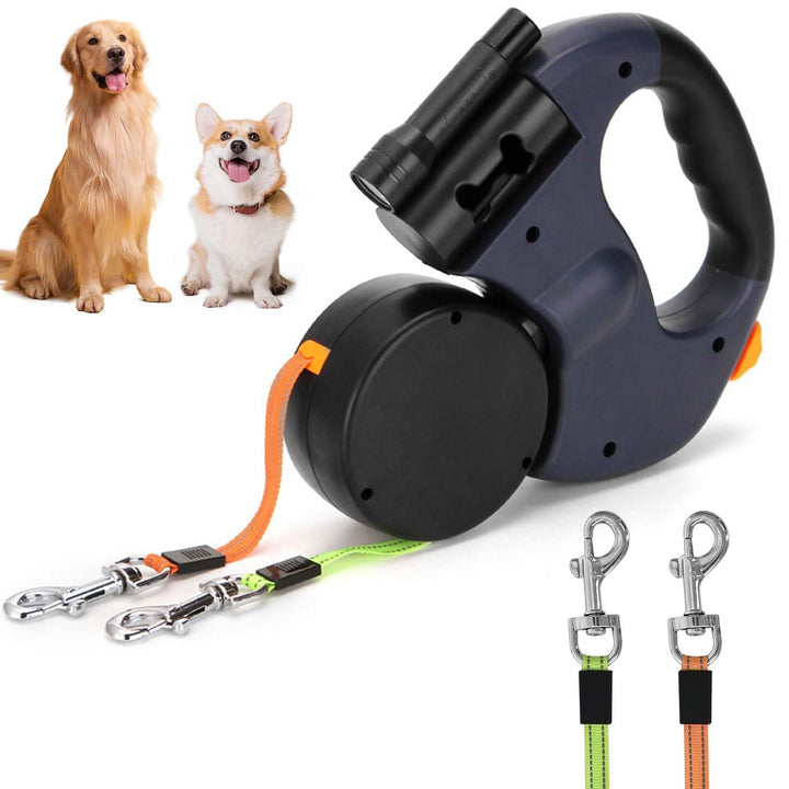 Doppelte Einziehbare Hundeleine 3m Flexible Rollleine mit LED Licht, Automatische Lange Hundeleine f