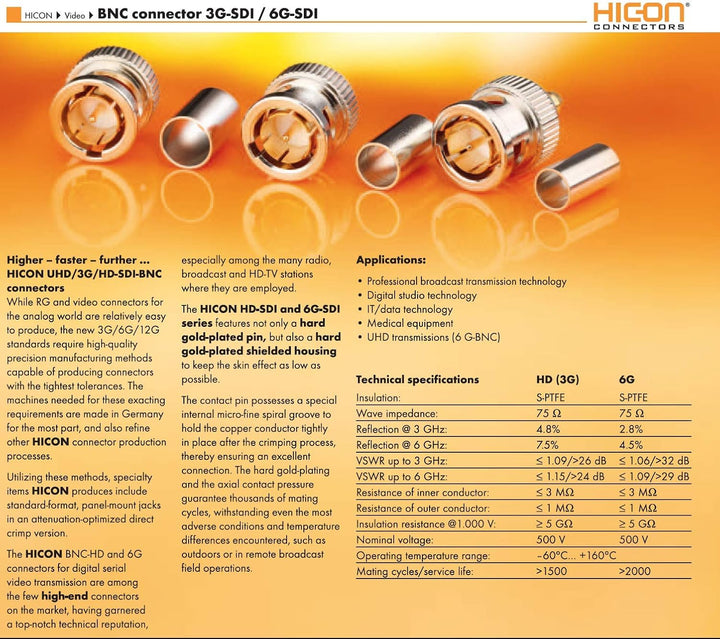 SOMMER CABLE Video-Patchkabel 6G-SDI / 4K SC-Vector 0.8/3.7, BNC 0.8/3.7-6G Hicon, grün (10m) 10m /