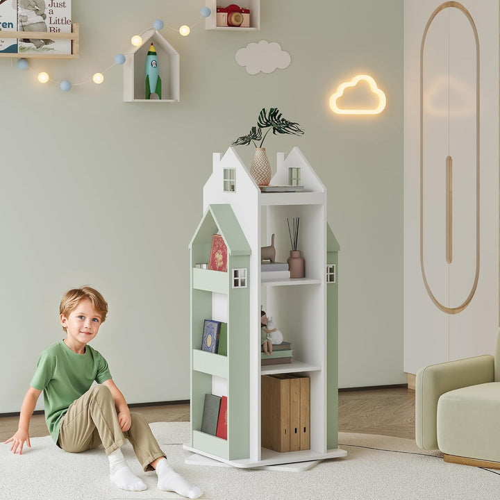 [en.casa] Drehbares Bücherregal für Kinder Vipsali Spielzeugregal in Hausoptik Drehregal mit Aufbewa