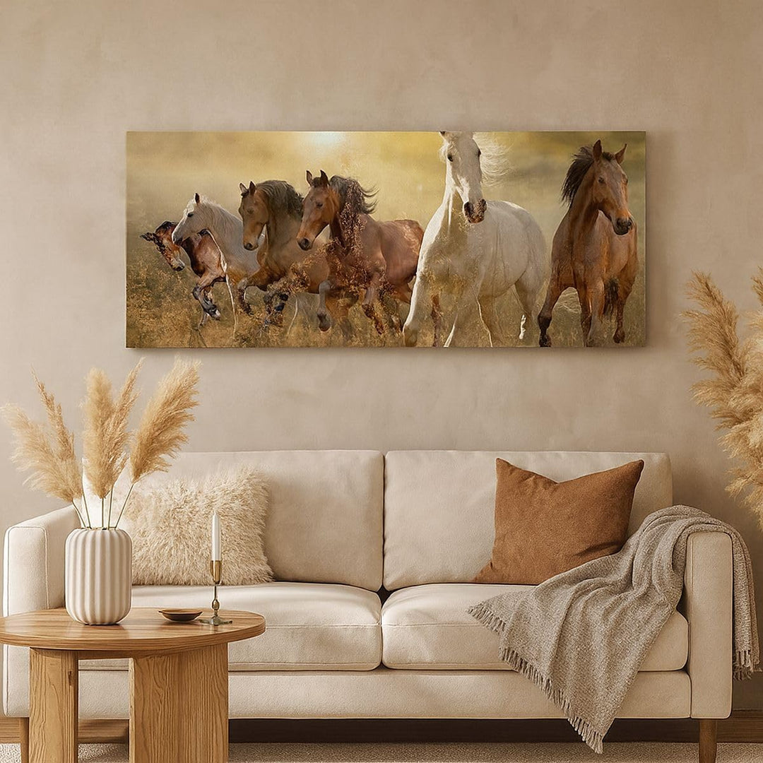 Panorama Bilder auf Leinwand Pferd Tier Natur Leinwandbild mit Rahmen 90x30cm Wandbilder Dekoration