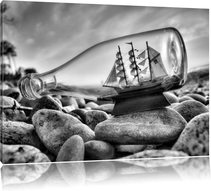 Pixxprint Flasche mit Schiff / 120x80cm Leinwandbild bespannt auf Holzrahmen/Wandbild Kunstdruck Dek