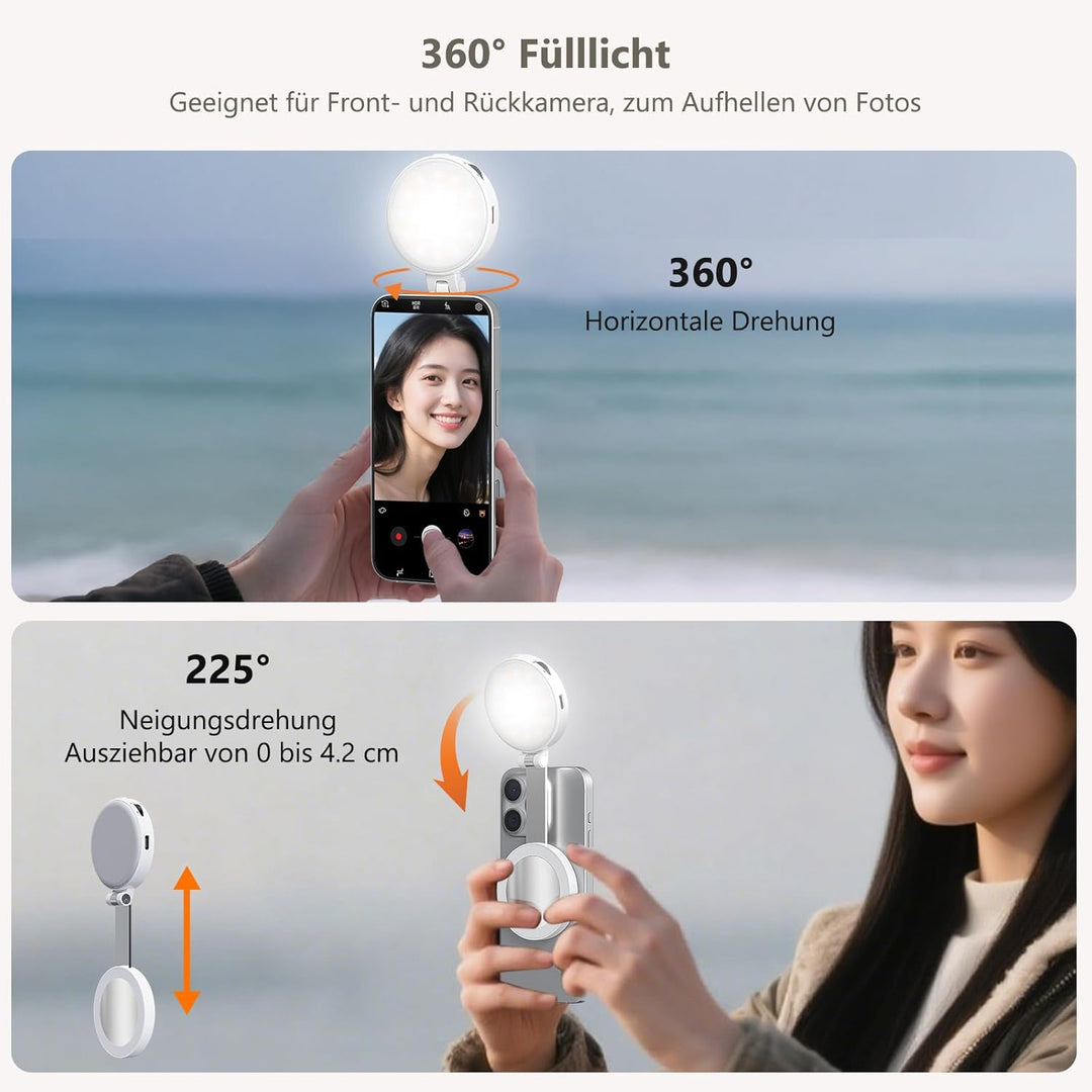 VRIG FD-04 Magnetische Selfie Licht mit Spiegel, Magnetische Handy Licht Kompatibel mit Mag Safe, 3