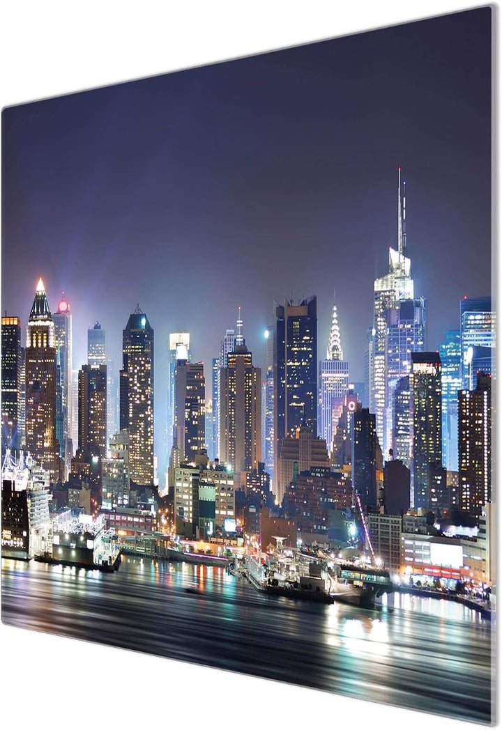 banjado® Herdabdeckplatte Glas 1-teilig 60x52 cm/Schneidebrett Herdabdeckung mit Motiv New York/Herd
