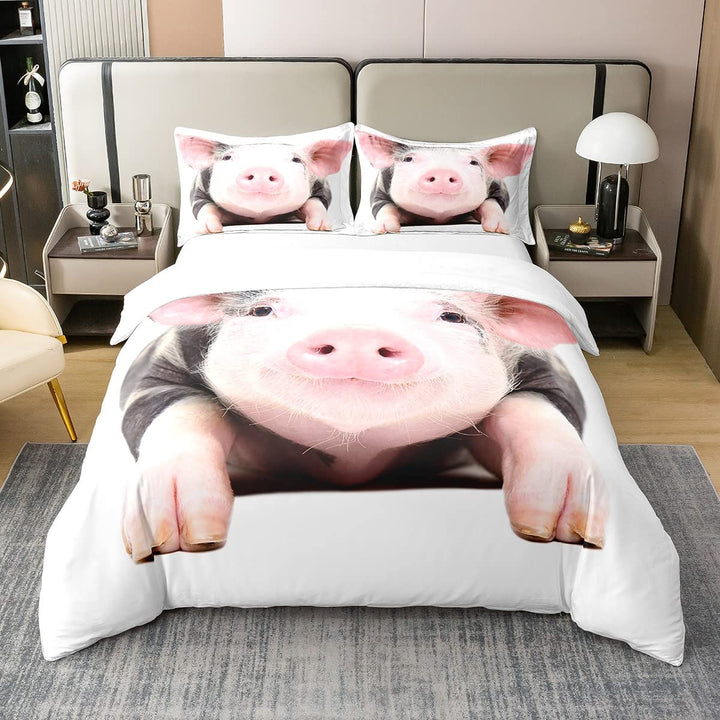 100% Gewaschene Baumwolle Schwein Bettbezug,Schöne Tier Gedruckte Bettwäsche Set 135x200 für Kinder,