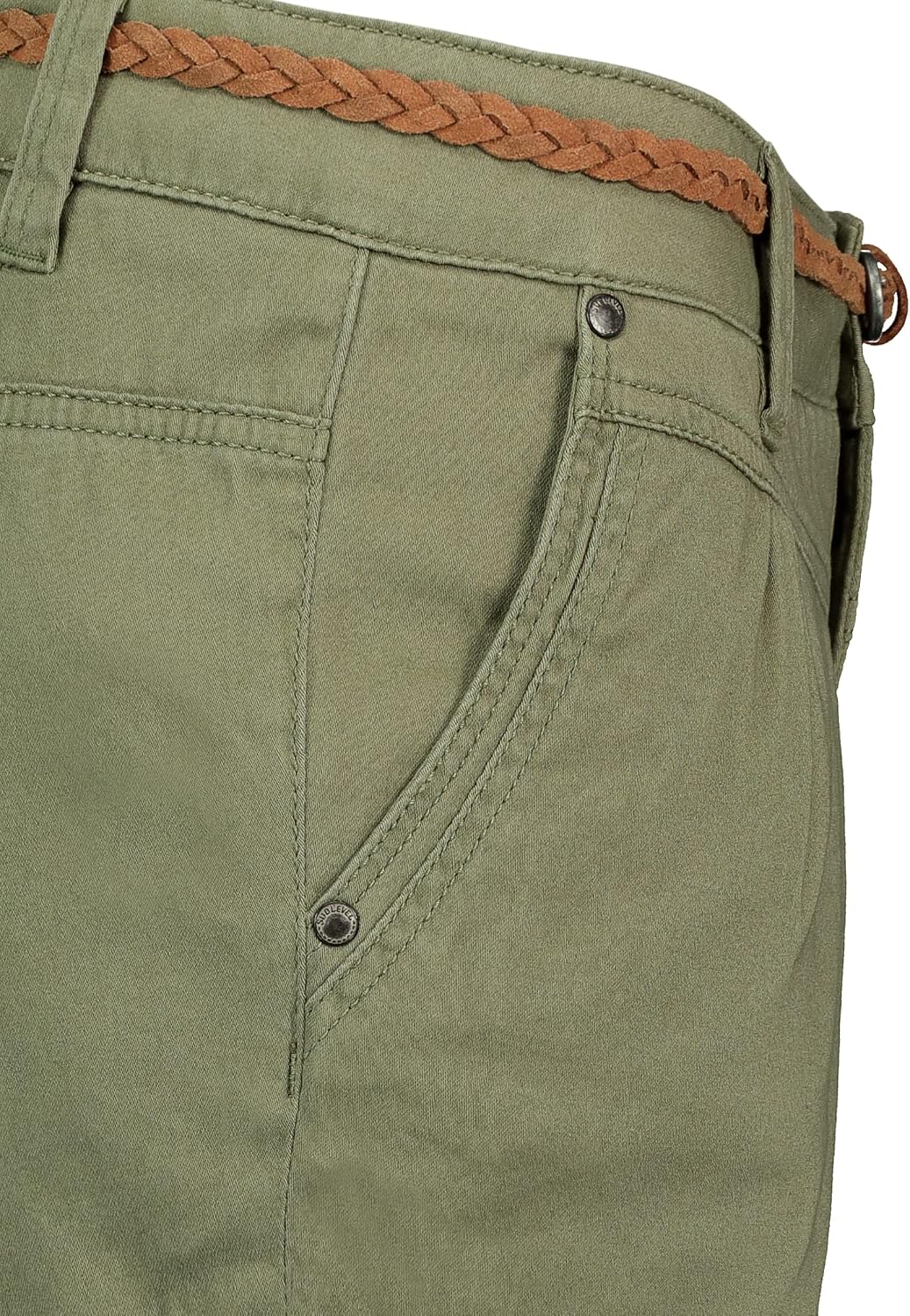 Sublevel Damen Kurze Hose Stretch-Shorts mit Flecht-Gürtel XS Middle-green, XS Middle-green
