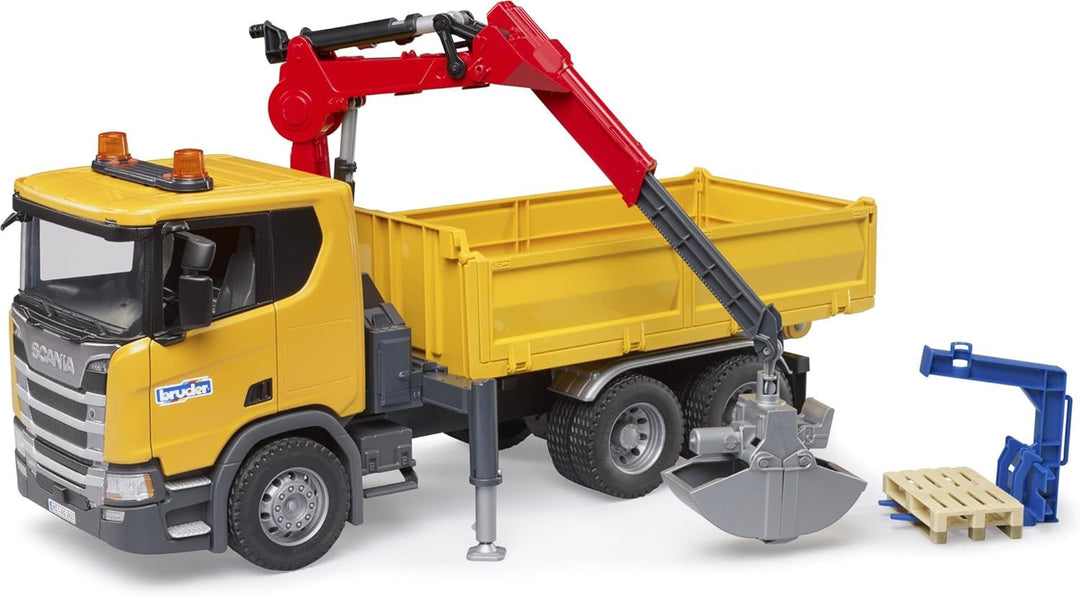 bruder 03551 - Scania Super 560R Baustellen LKW mit Kran & 2 Paletten - 1:16 Fahrzeuge, Baufahrzeug,