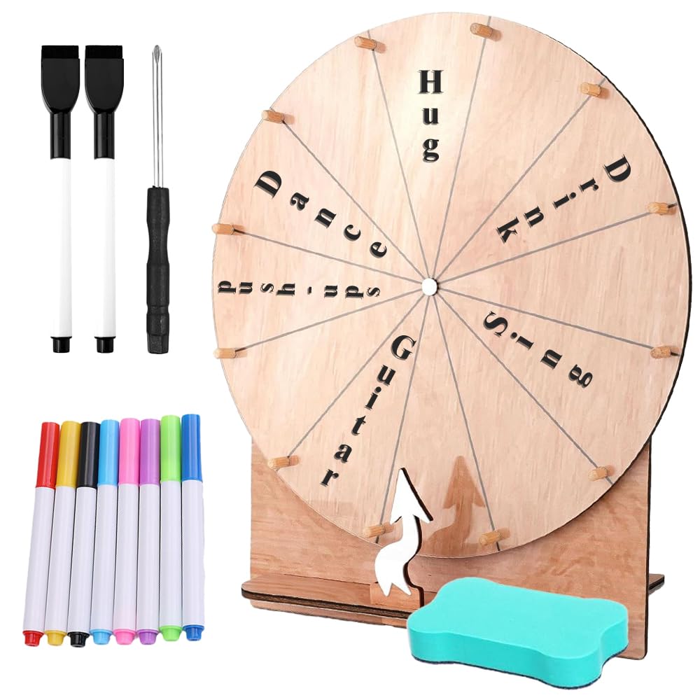 Glücksrad zum Drehen, 30cm Grosses Glücksrad Set, 12 Beschriften Glücksrad mit Radiergummi und 10 Ma