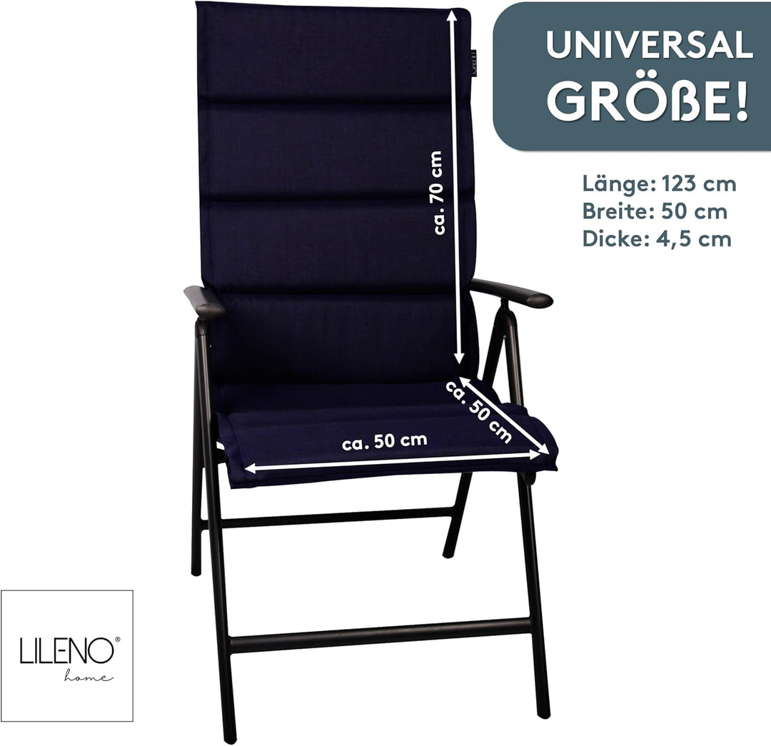 LILENO HOME Gartenstuhl Auflagen als [2er Set - Hochlehner] in Dunkelblau - Bequeme Liegen als Sitza