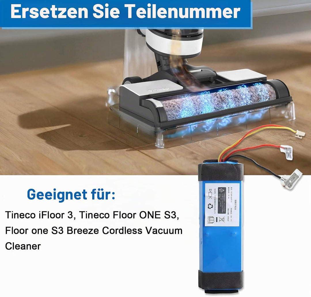 21.6V 4000mAh Ersatzakku Kompatibel mit Tineco Floor ONE S3/ iFloor 3, Ersatzakku für Tineco Floor O