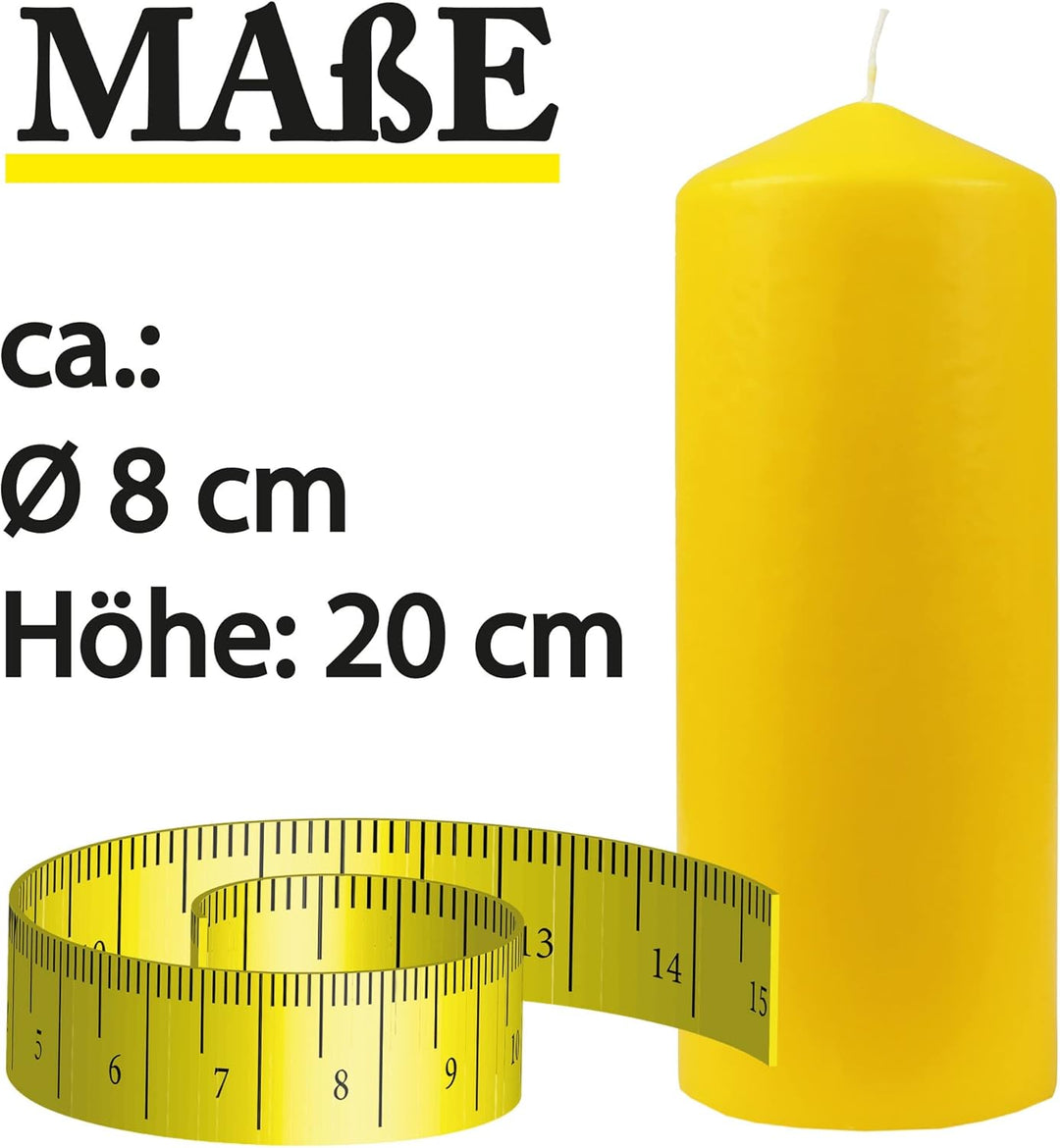 HS Candle Stumpenkerzen Wachskerzen Ø8cm x 20cm (3er Pack) Gelb - Lange Brenndauer, Hergestellt in E