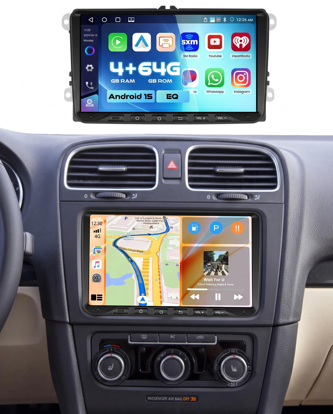 Hikity DAB/DAB+ [4+64GB] Android 15 Autoradio für VW Golf 5 6 Passat Polo Tiguan Touran Caddy Skoda